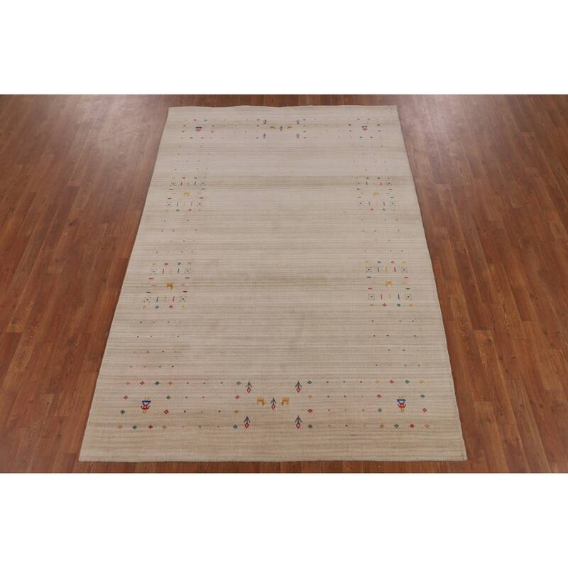 Tribal Gabbeh Indian Area Rug Hand-Knotted Modern Wool Carpet - 5'3"x 7'9"