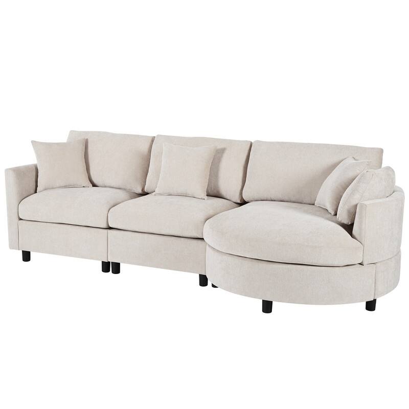 Modern 3-Piece Chenille Sectional Sofa with Curved Chaise and Comfortable Cushions for Living Rooms