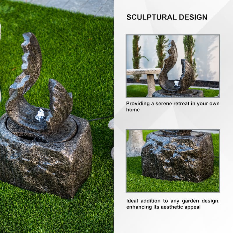 XBrand 25 in H Stone-look Sculptural Modern Freestanding Fiber Resin Outdoor Garden Fountain w/ LED Light