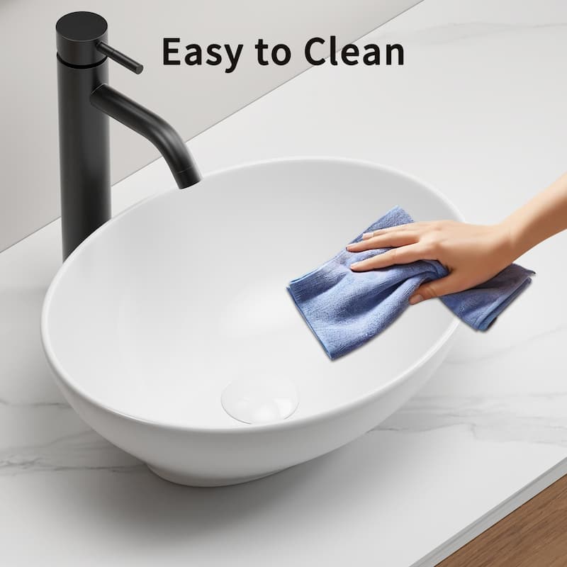 Oval Ceramic Vessel Bathroom Sink with Minimal Design