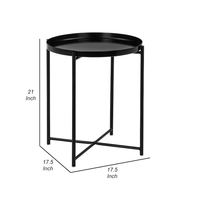 Ely 21 Inch Side End Table, Black Round Tray Top Modern Open Metal Frame