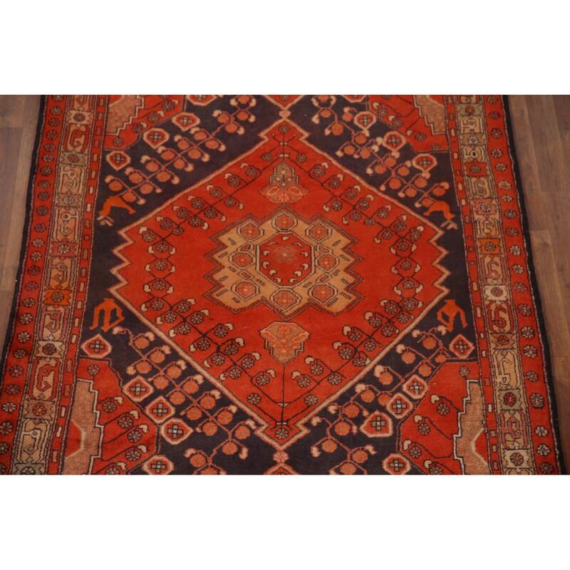 Geometric Zanjan Persian Vintage Area Rug Hand-knotted Wool Carpet - 4'11"x 12'11"