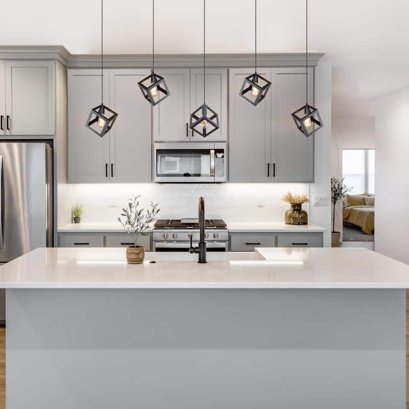 Modern Industrial 1-Light Black Square Pendant Lights for Kitchen Island - D6.3"xH10.2"