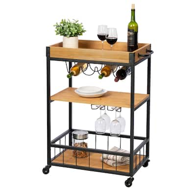 Industrial Rolling Bar Cart with Removable Serving Tray