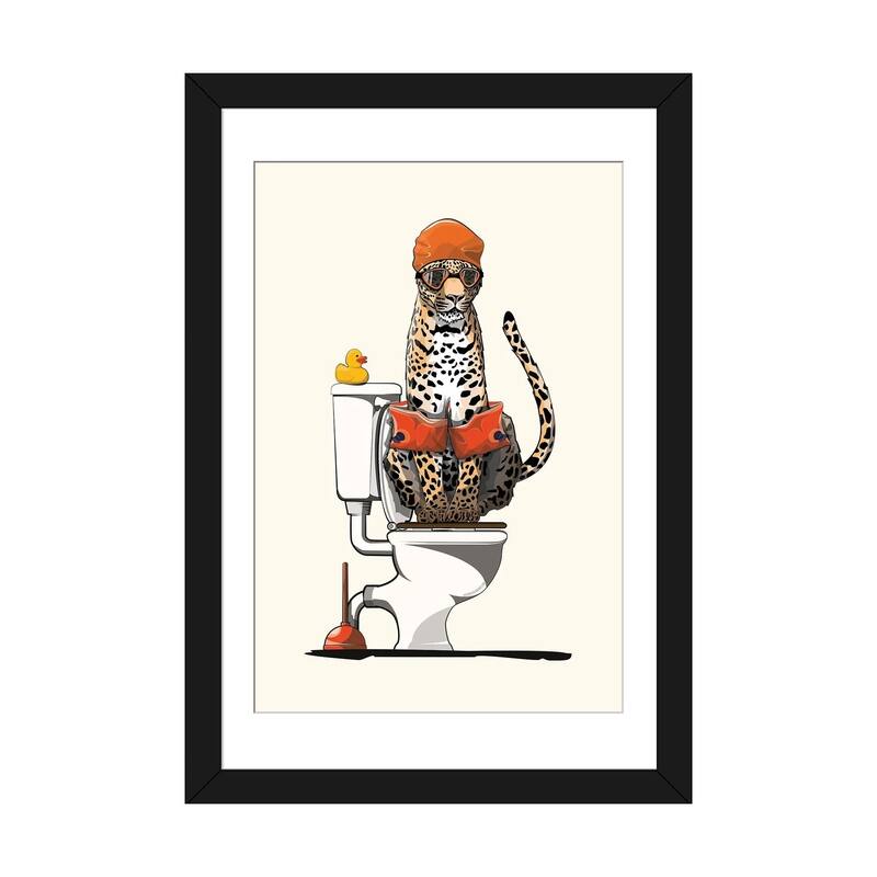 iCanvas "Leopard On The Toilet" by WyattDesign - Black - 32x24x1