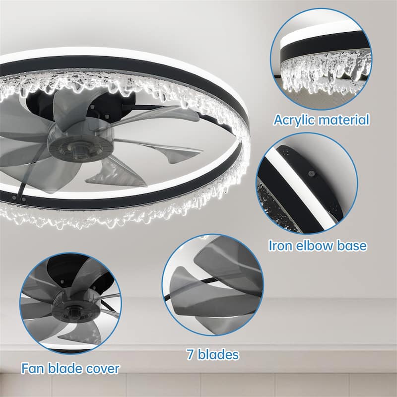 24" Modern LED Ceiling Fan with Light