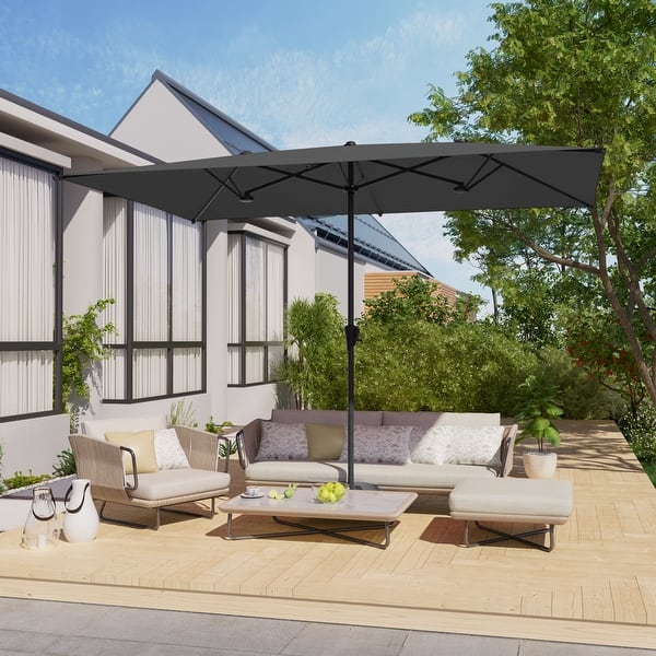 gray patio umbrella for sale PURPLE LEAF Outdoor with Base, Cantilever Umbrellas Garden, Grey It is also a perfect choice when there is rain PURPLE LEAF 15 ft. Gray