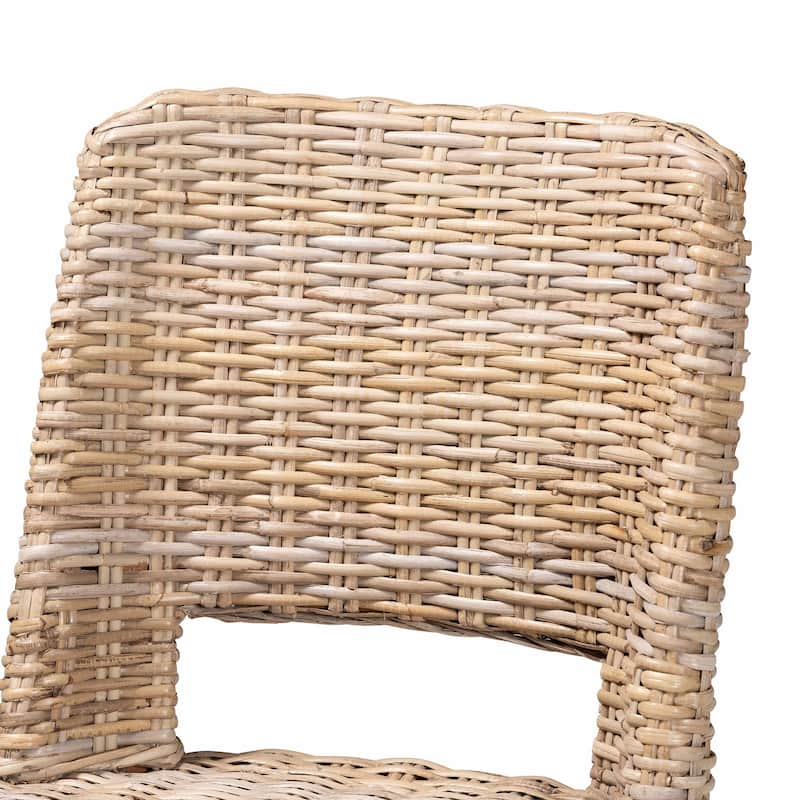 Magy Modern Bohemian Grey Kubu Rattan and Mahogany Wood Bar Stool