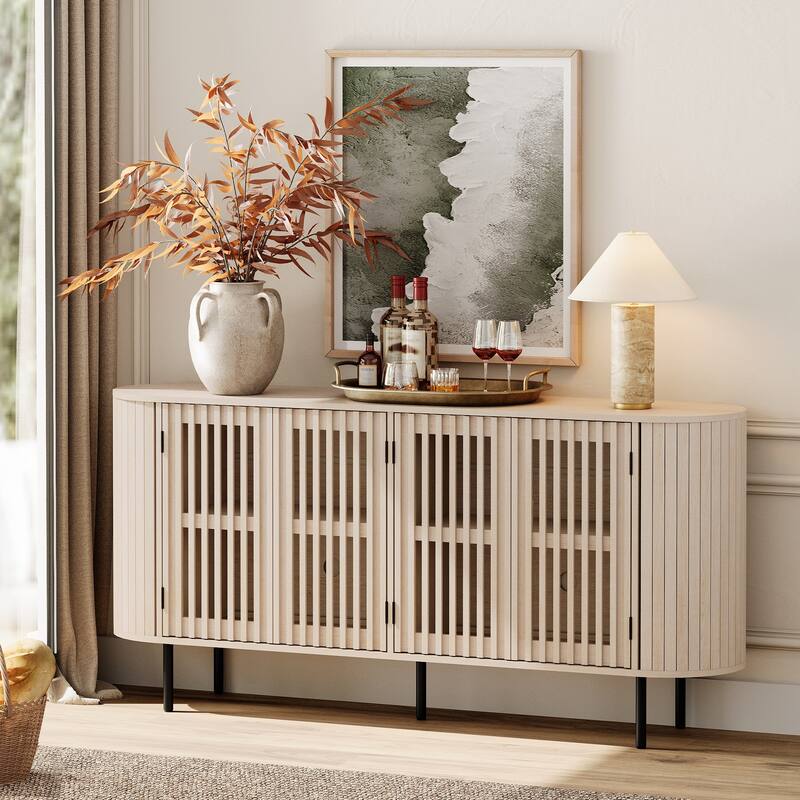 WAMPAT 64.4" Fluted TV Stand,Mid Century Modern Entertainment Center for TVs Up to 70 inches