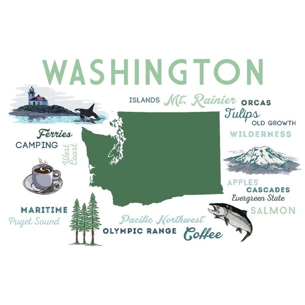 Washington Typography Icons Lantern Press Artwork Art Print Multiple Sizes Available 9 X 12 Art Print