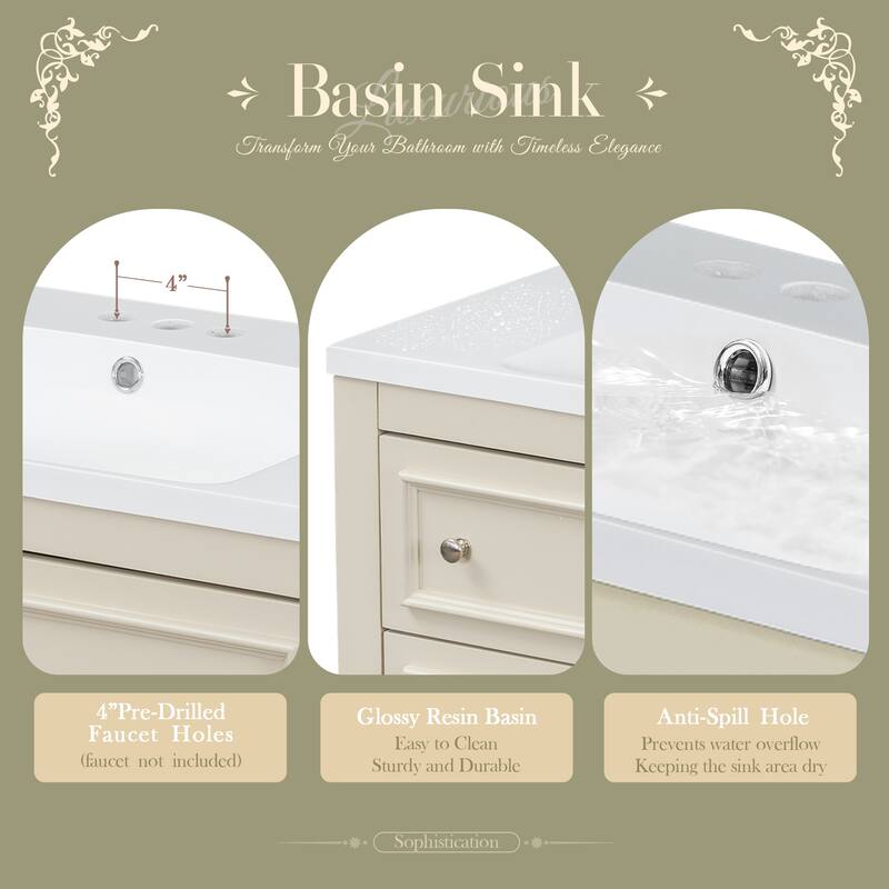 Modern Bathroom Vanity Set with Adjustable Shelf, 4 Drawers & Medicine Cabinet