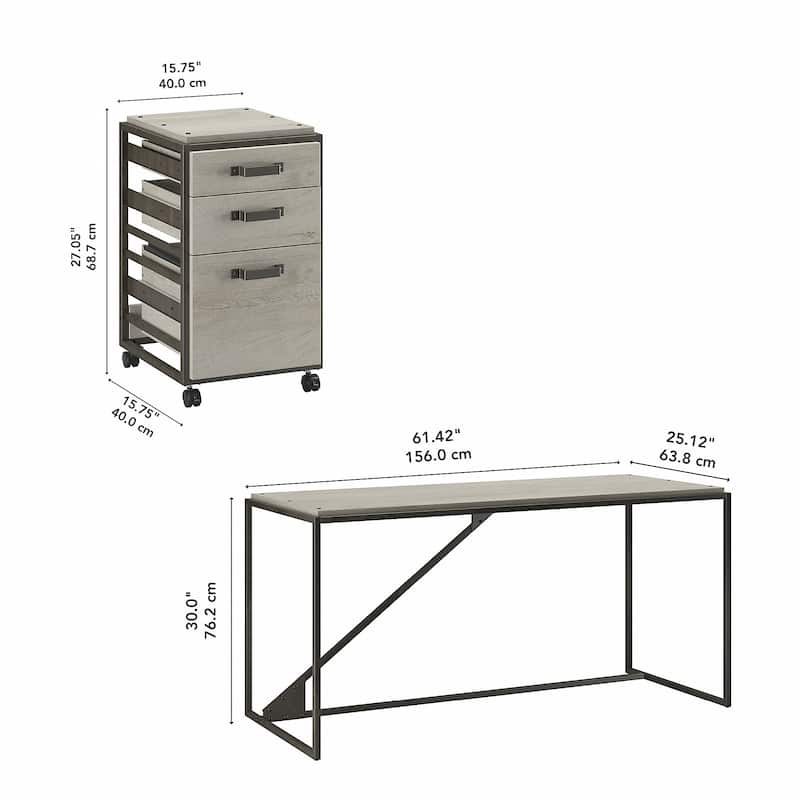 Bush Furniture Refinery 62W Industrial Desk with 3 Drawer Cabinet