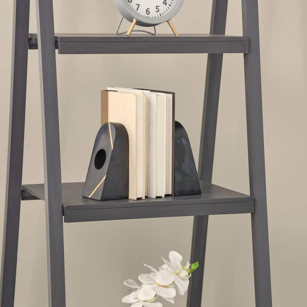 Black Marble Curved Pyramid Geometric Decorative Bookends with Diagonal Gold Stripes (Set of 2)