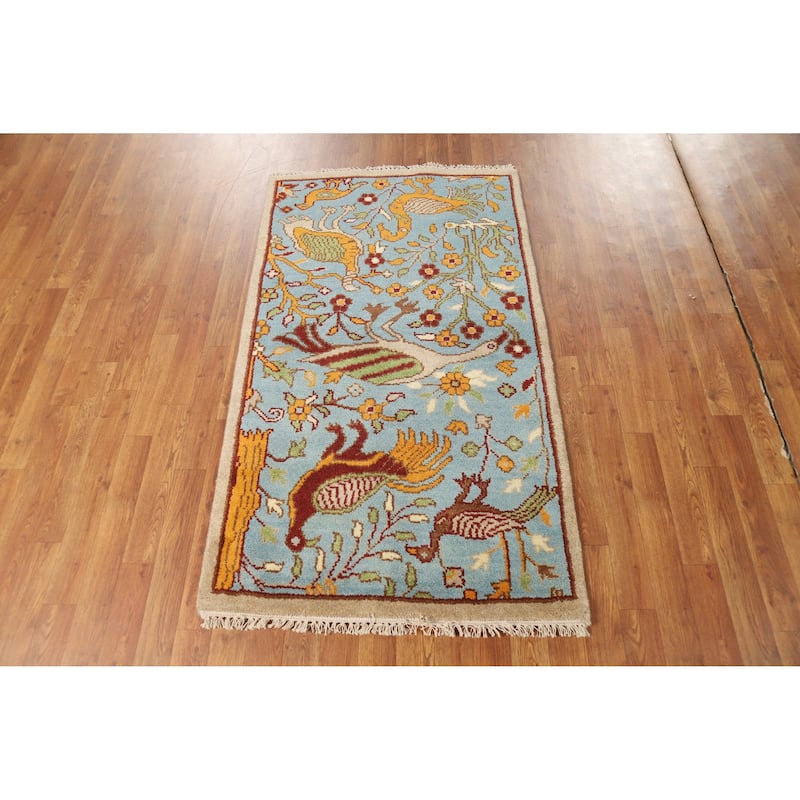 Hand Knotted Oriental 100% Wool Carpet Traditional All-Over Navy Blue & Blues Ziegler Area Rug - 5' 1'' X 3' 0''