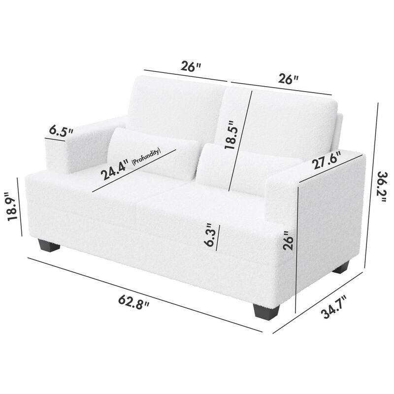 Velvet Upholstered Removable back Cushion Loveseat with 2pcs waist pillow