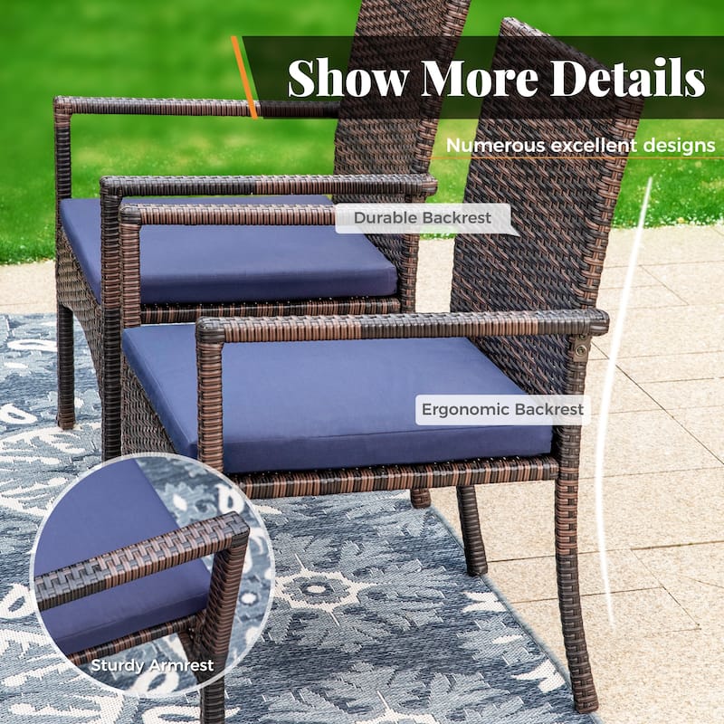 7/9 Patio Dining Set, Expendable Rectangular Outdoor Dining Table with Rattan Chairs