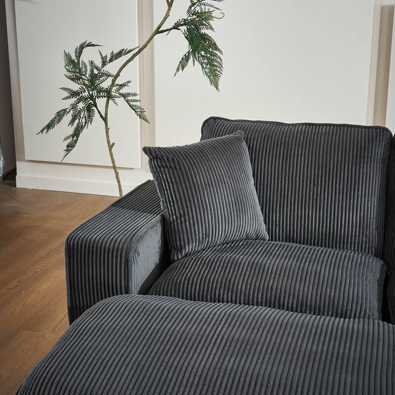 Modern U Shaped 6-seat Sectional Corduroy Sofa Couch with one Ottoman and three toss pillows ,Modular Sofa for Living Room