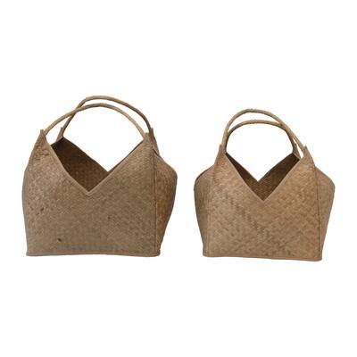 Square Seagrass Baskets with Handles, Set of 2
