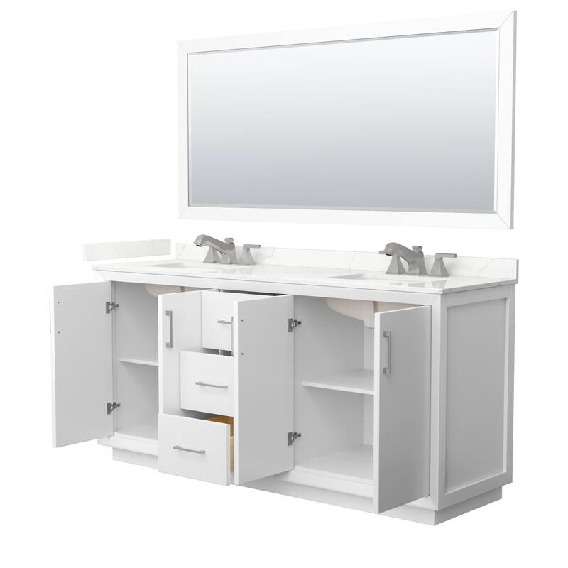 Strada 72-inch Double Vanity, Quartz Top, 70-inch Mirror