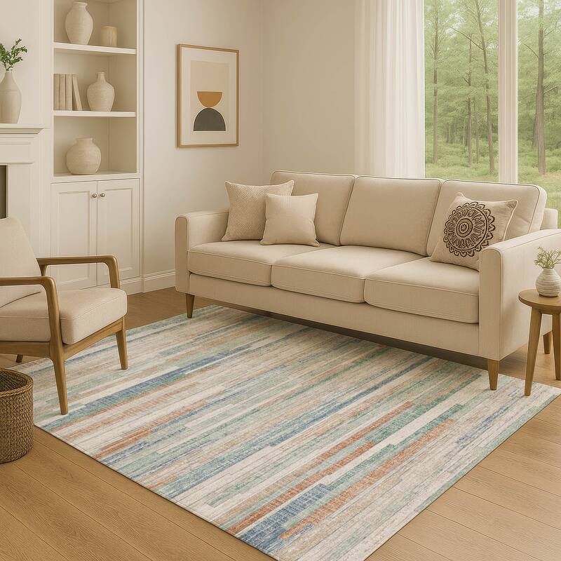 Premium Washable Super Soft Modern Stripe Mayfield Rug - Linen - 9' x 12'