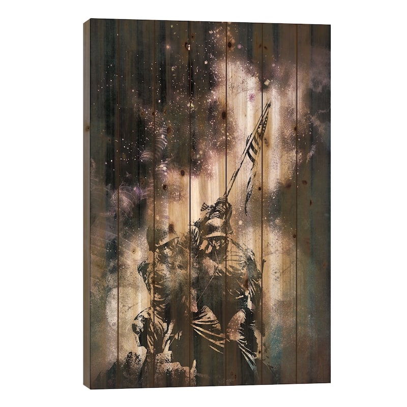 Raising the Flag Print On Wood by 5by5collective - Multi-Color - 26x18x1.5