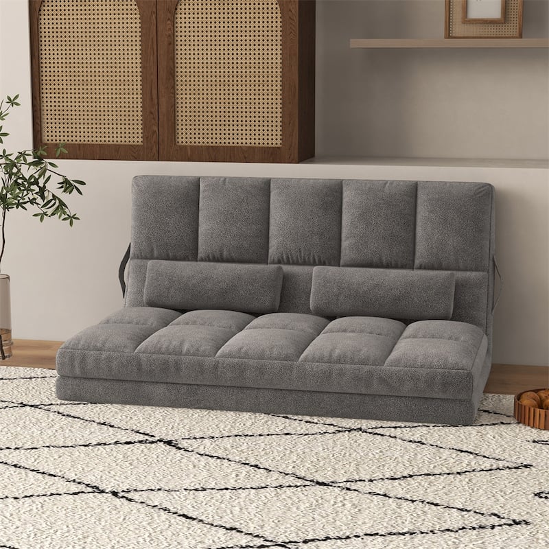 Convertible Floor Sofa Chair w 2 Pillows, Adjustable Backrest&Headrest