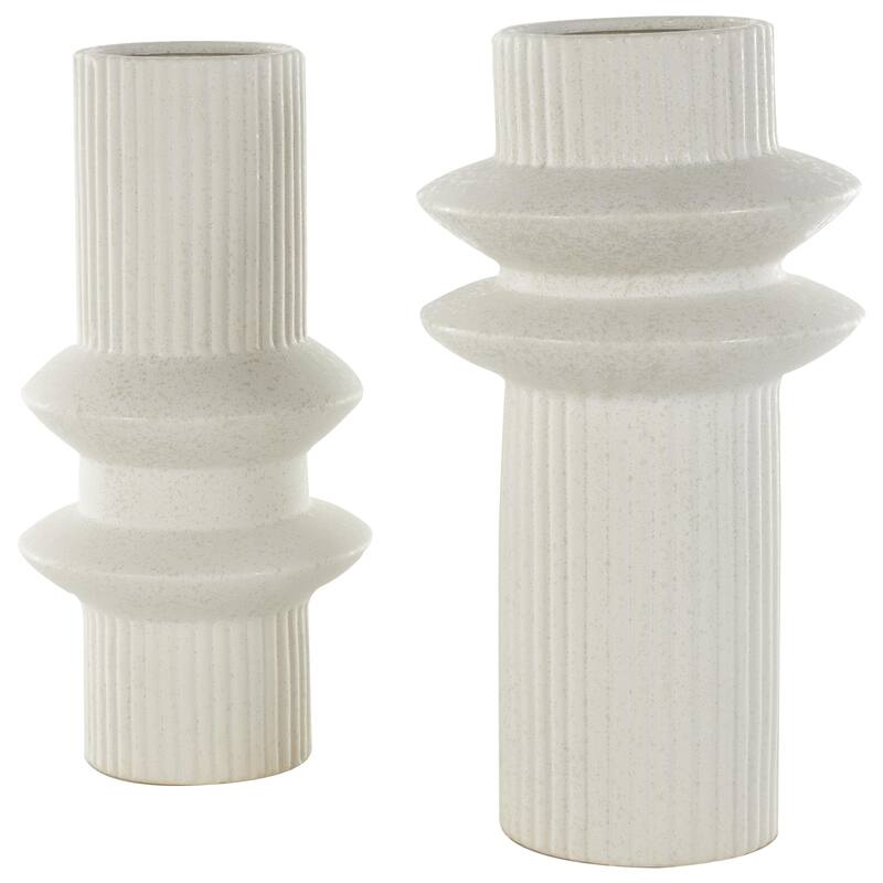 Ceramic Abstract Ribbed Decorative Vase with Speckled Texturing - Set of 2 White - Roche River Decor