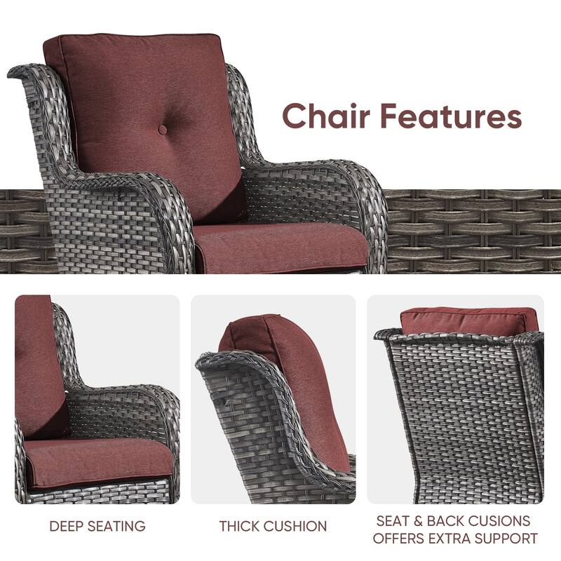 Outdoor Rectangular Fire Pit Table with 2 Patio Chairs