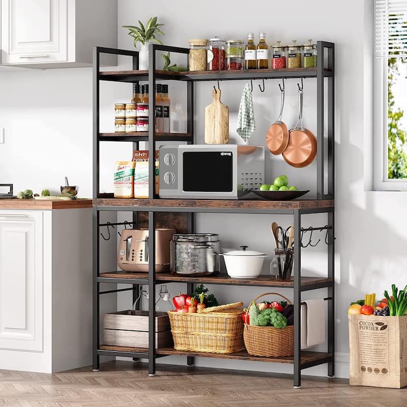 5-Tier Bakers Rack,Utility Storage Shelf with Storage Hutch for Kitchen, Microwave Oven Stand - Brown