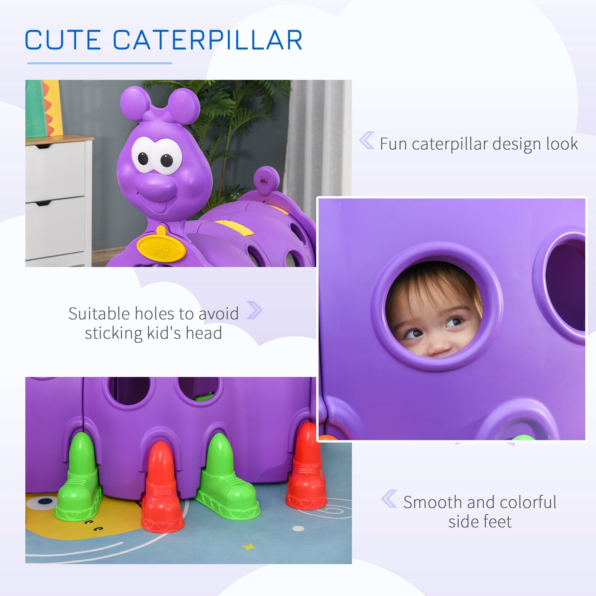 Qaba Indoor Outdoor Caterpillar Kids Tunnel Climbing Toy Toddler Play Tunnel for 3 6 Years Old Purple On Sale Bed Bath Beyond 33824338