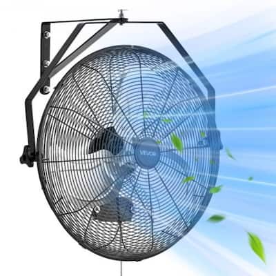Black Metal 4650CFM Airflow Wall Mounted Fan with 3-Speed Adjustable Cooling for Workshops - 24.6” x 24.8” x 7.1”