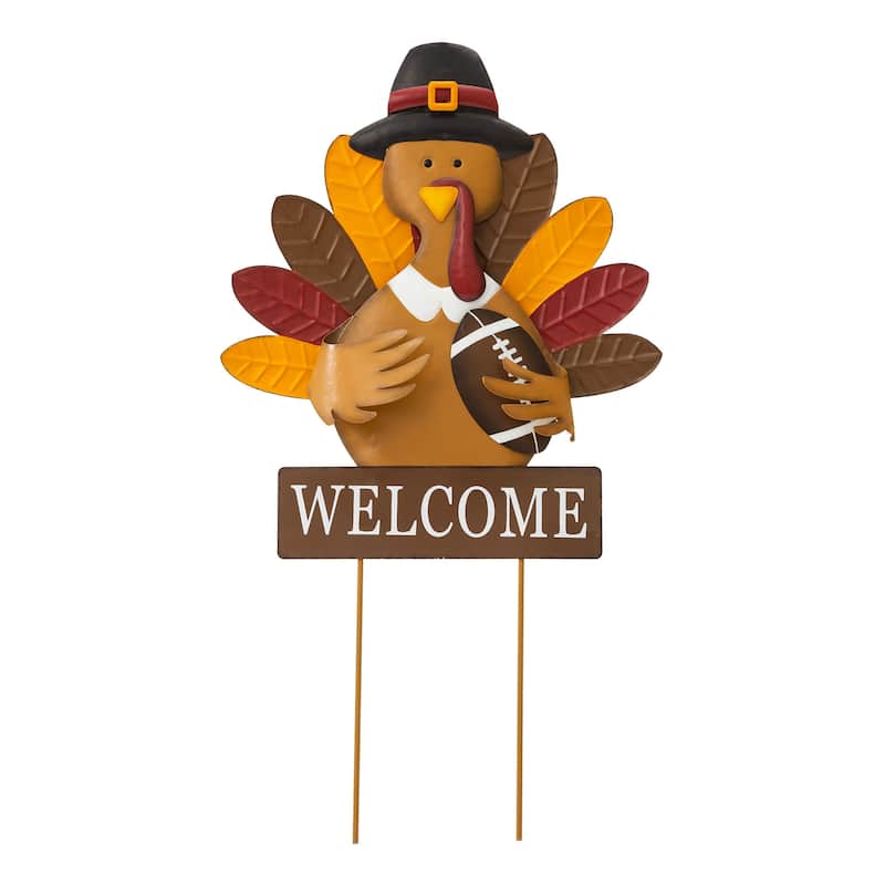 Glitzhome Fall Harvest Metal Yard Stake Hanging Decor for Thanksgiving (2-3 Functions)
