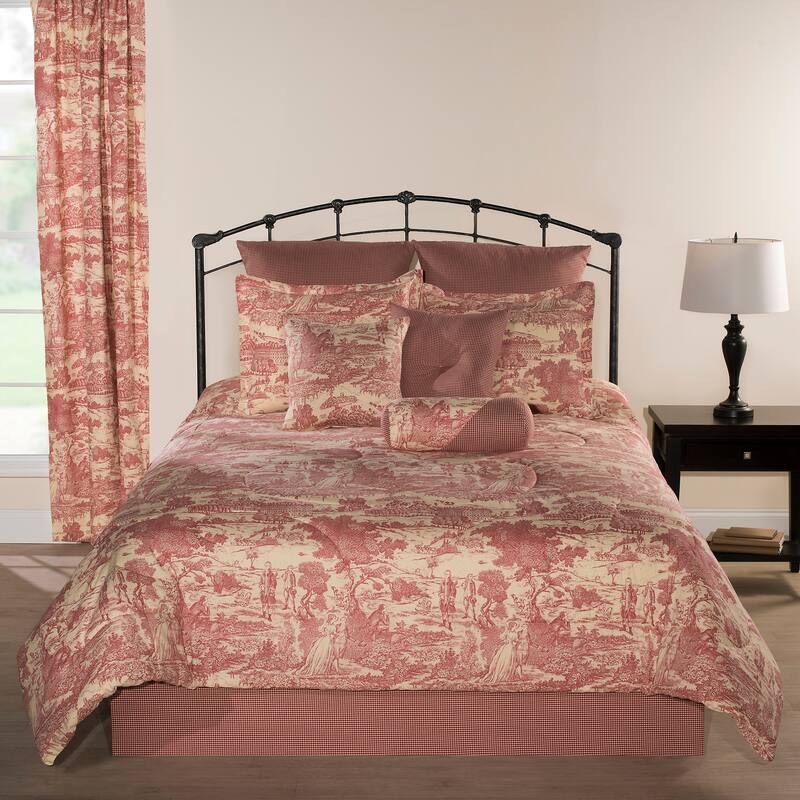 Versailles red small check bedskirt - queen