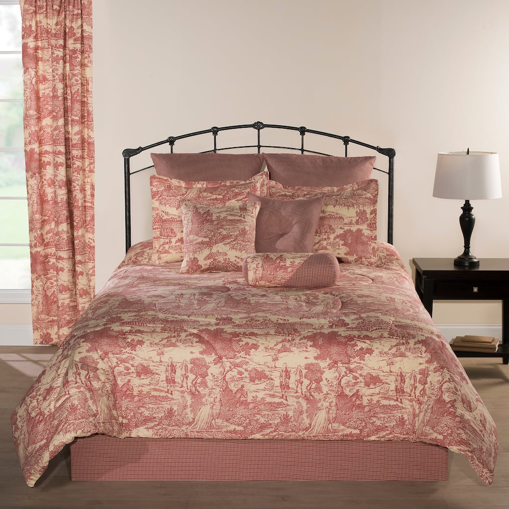 Versailles red small check bedskirt