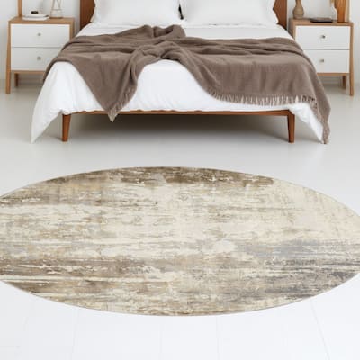 Viku Geometric Abstract Area Rug By HomeRoots - 8' Round