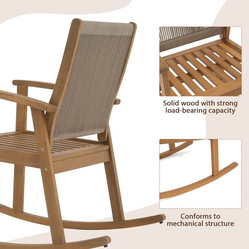 Outdoor Acacia Wood Rocking Chair Set with Side Table