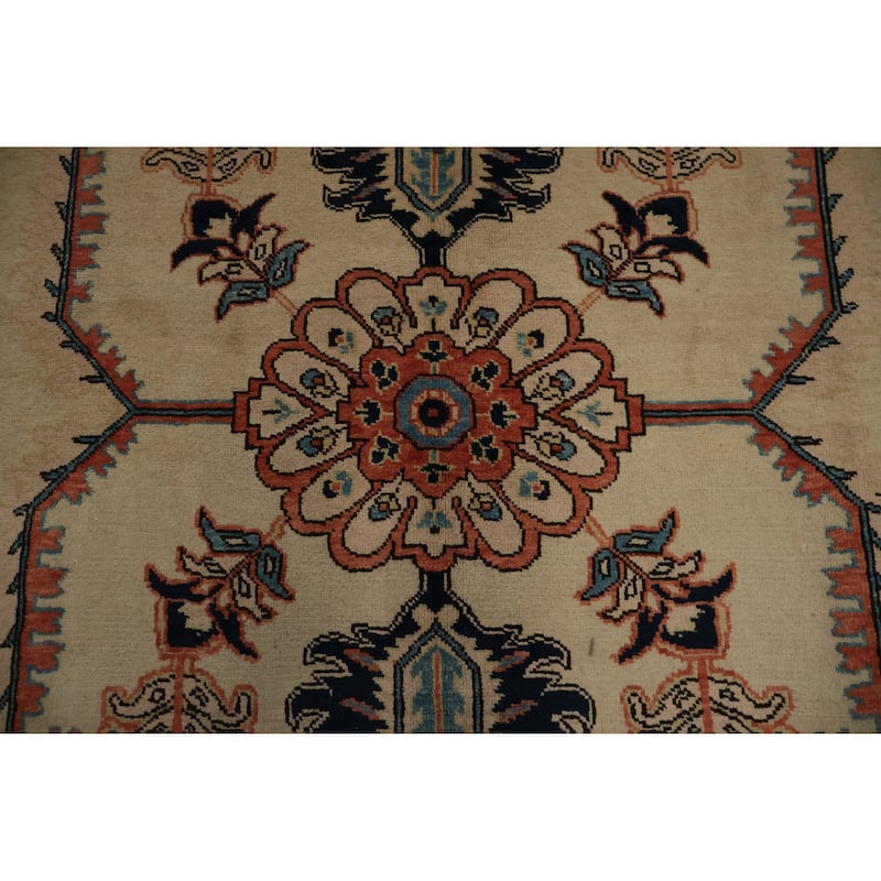 Hand Knotted Oriental 100% Wool Carpet Traditional Floral Beige & Ivories Heriz Area Rug - 8' 1'' X 6' 3''