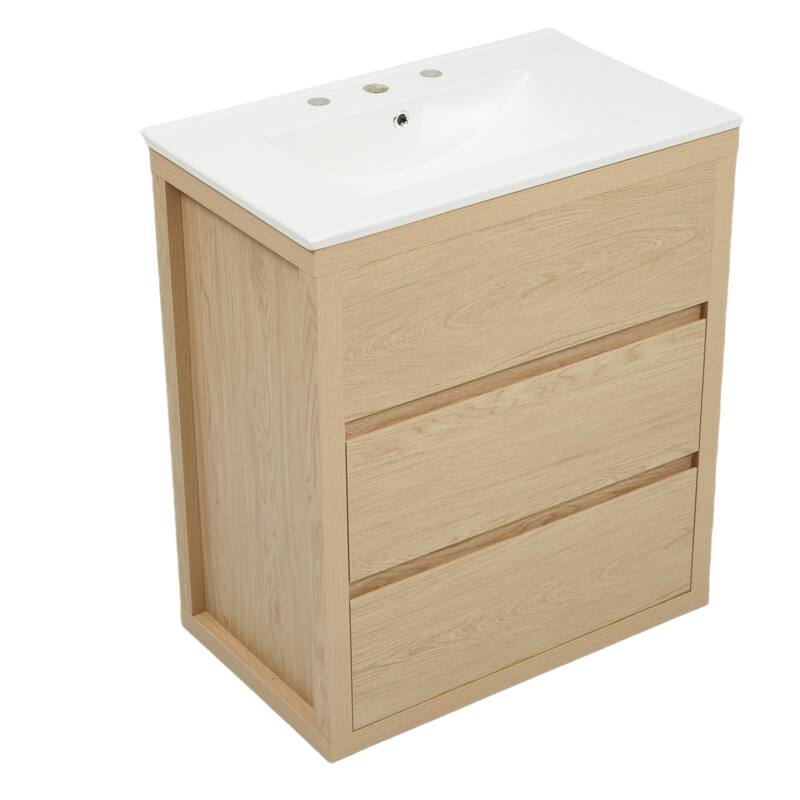 60" Double Sinks Bathroom Vanity Set, Bathroom Cabinet with Two Separate Ceramic Sinks, Soft Close