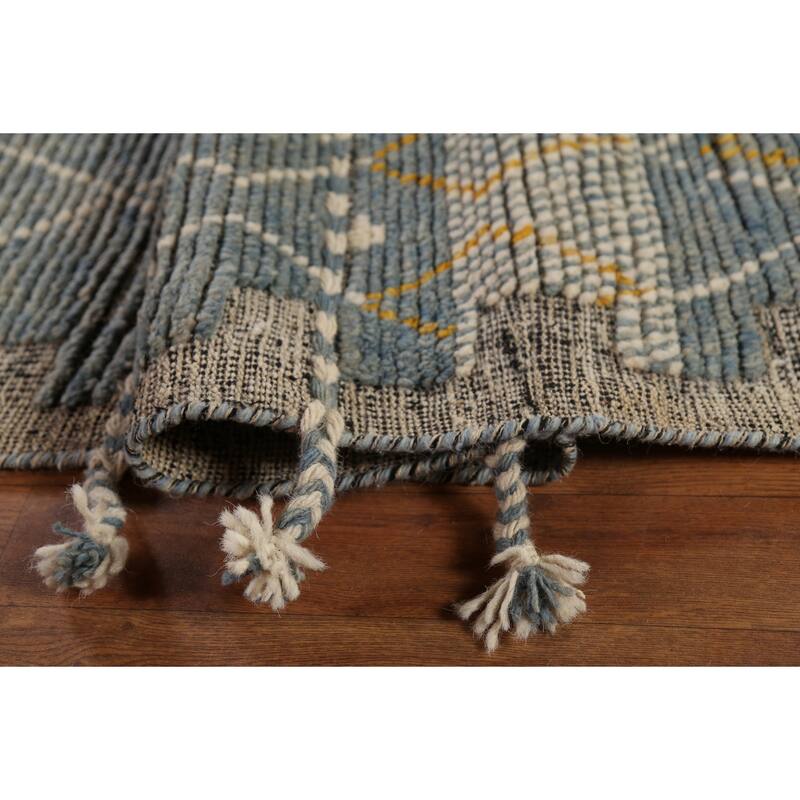 Grey Blue Moroccan Palace Size Area Rug Hand-Knotted Wool Carpet - 11'10"x 16'5"