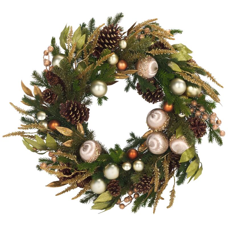 SAFAVIEH Home Luxe 28-inch Gilded Pine Wreath With Ornaments & Pine Cones