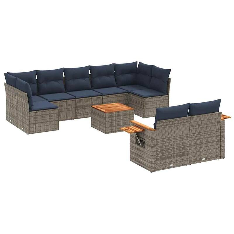 vidaXL 10 Piece Patio Sofa Set with Cushions Grey Poly Rattan (US only) - 113.8x33.5x66.9