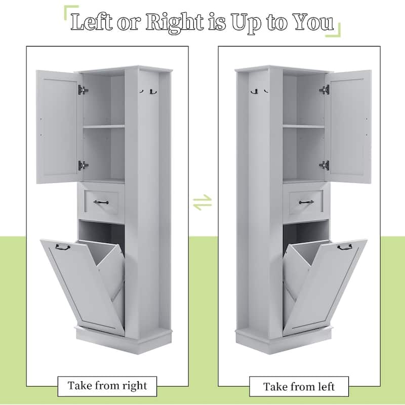 Modern Bath Storage Cabinet,Tilt Out Compartment,Adjustable Shelf 80LB