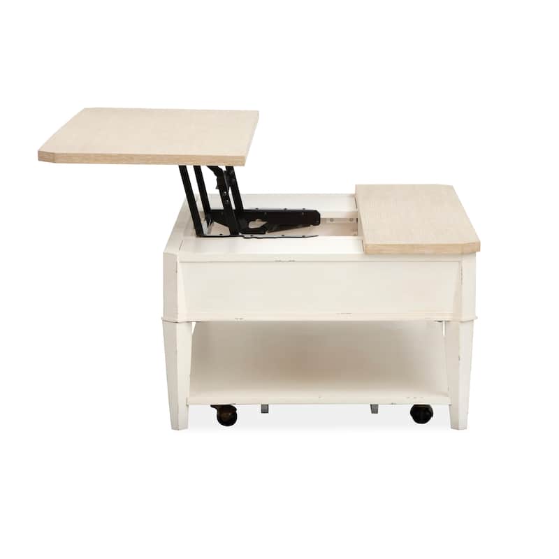 Salt Life Home Echo Isles Sea Pearl And Driftwood Lift Top Storage Cocktail Table With Casters - 50''W x 30''D x 17.75''H