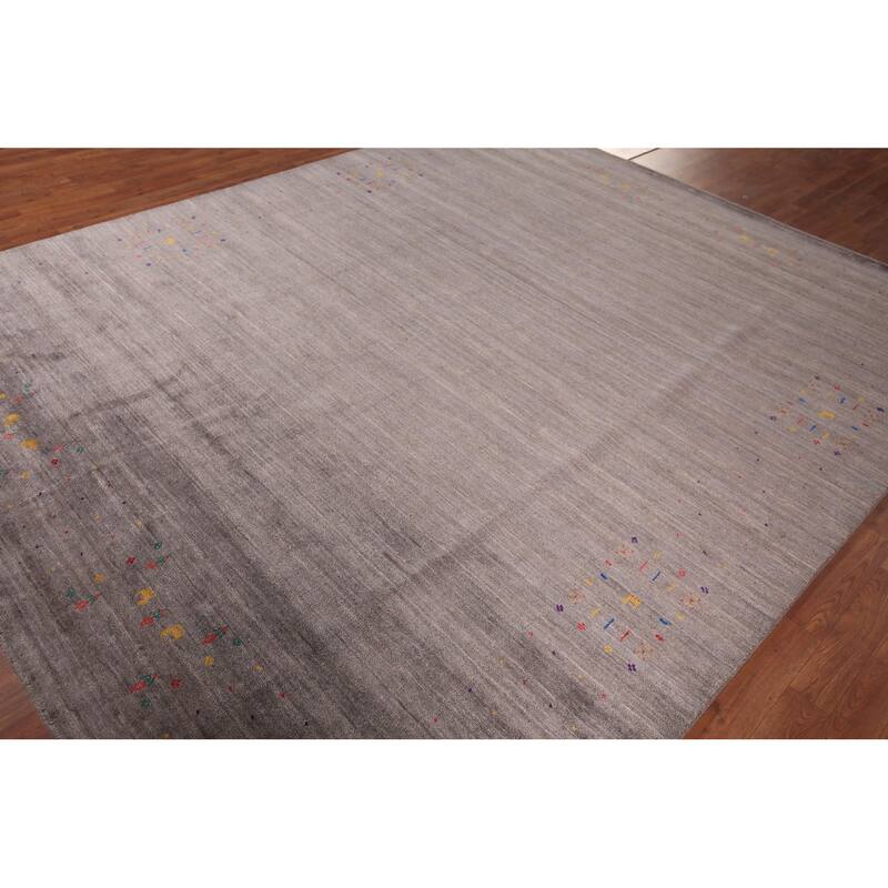 Earth Tone Gabbeh Oriental Area Rug Hand-Knotted Wool Carpet - 8'2" X 9'10"