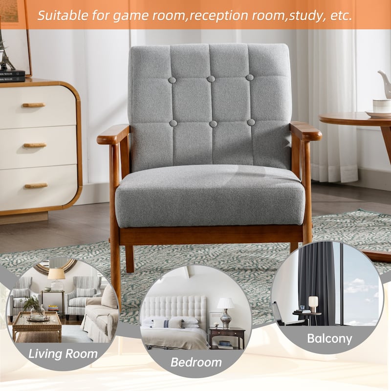 Linen/PU Upholstered Tufted Living Room/Bedroom Accent Chair With Wood Legs