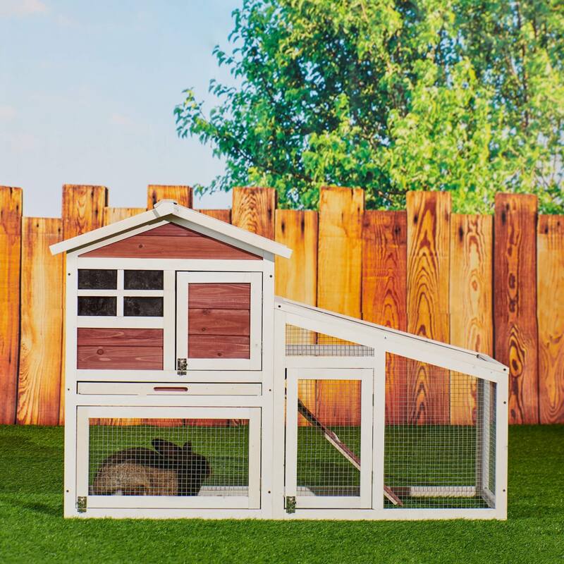 Wooden Chicken Coop with Run, Ventilation Door, Removable Tray, Ramp