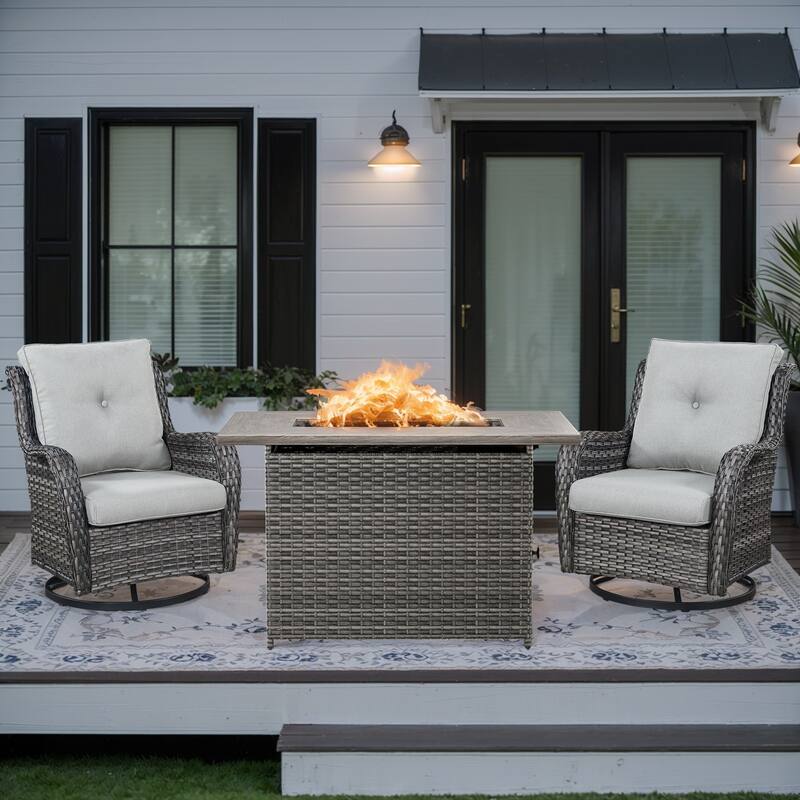 2 Swivel Chairs with Fire Pit Table - Beige - Grey