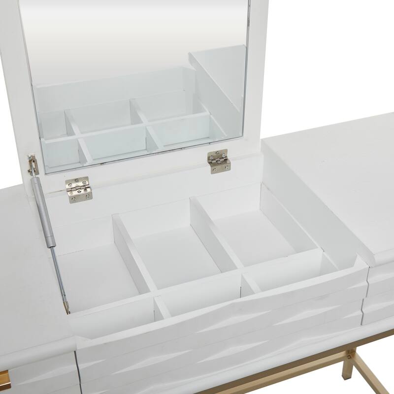 Light Gray Wood Vanity with Stool with Hidden Mirror