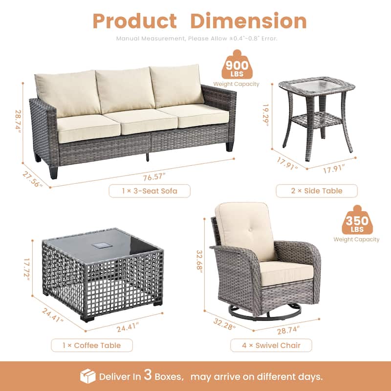 XIZZI Outdoor Patio Furniture Grey Wicker Conversation Seating Set