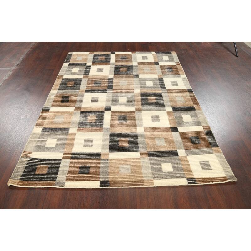 Geometric Contemporary Moroccan Oriental Wool Area Rug Handmade - 5'6" x 7'6"